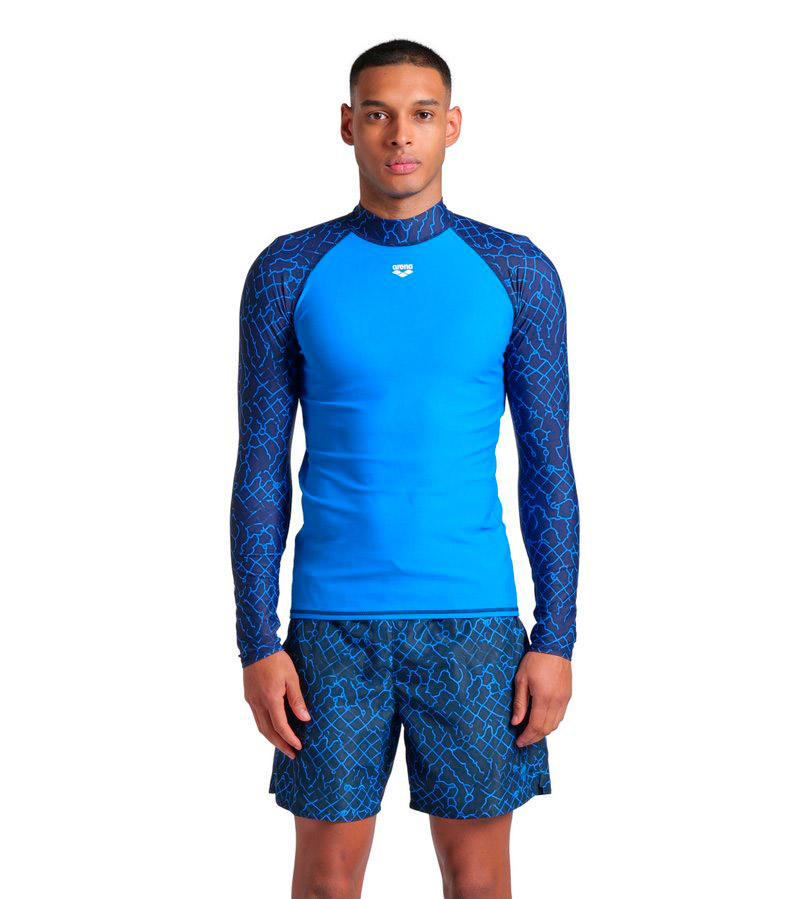 Гидромайка для плавания мужская с длинным рукавом Arena Long-Sleeve Rash Vest Allover (UPF50+)