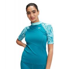 Гидромайка для плавания женская с коротким рукавом Speedo Printed Short Sleeve Rash Top