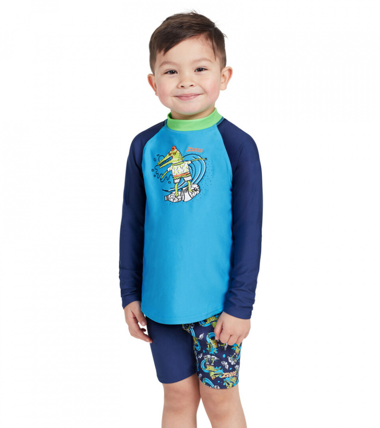 Гидромайка для плавания детская с длинным рукавом ZOGGS Crocodile Surfer Zip Sun Top (UPF50+)