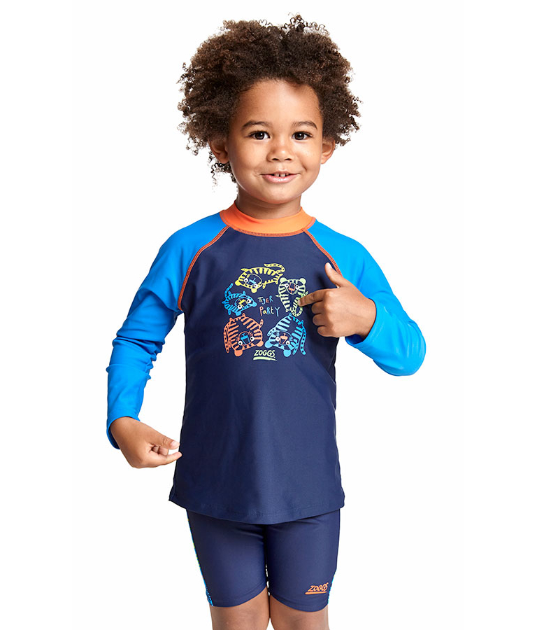 Гидромайка для плавания детская с длинным рукавом ZOGGS Tiger Party Long Sleeve Sun  (UPF50+)