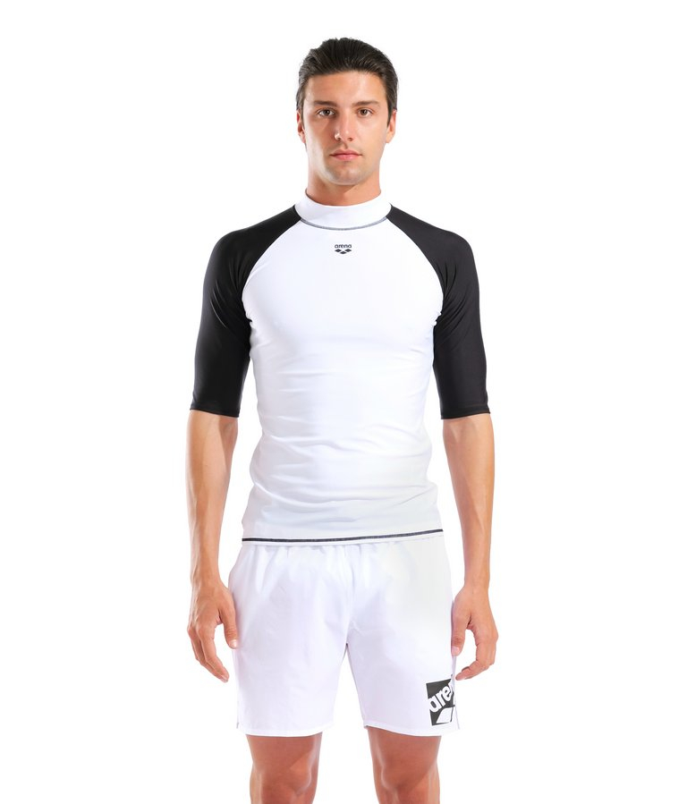 Гидромайка для плавания мужская с коротким рукавом Arena Rash Vest S/S Graphic (UPF40+)